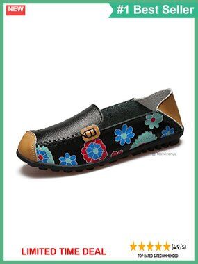 VenusCelia Floral Comfort Walking Flat Loafer Slip-On Shoes